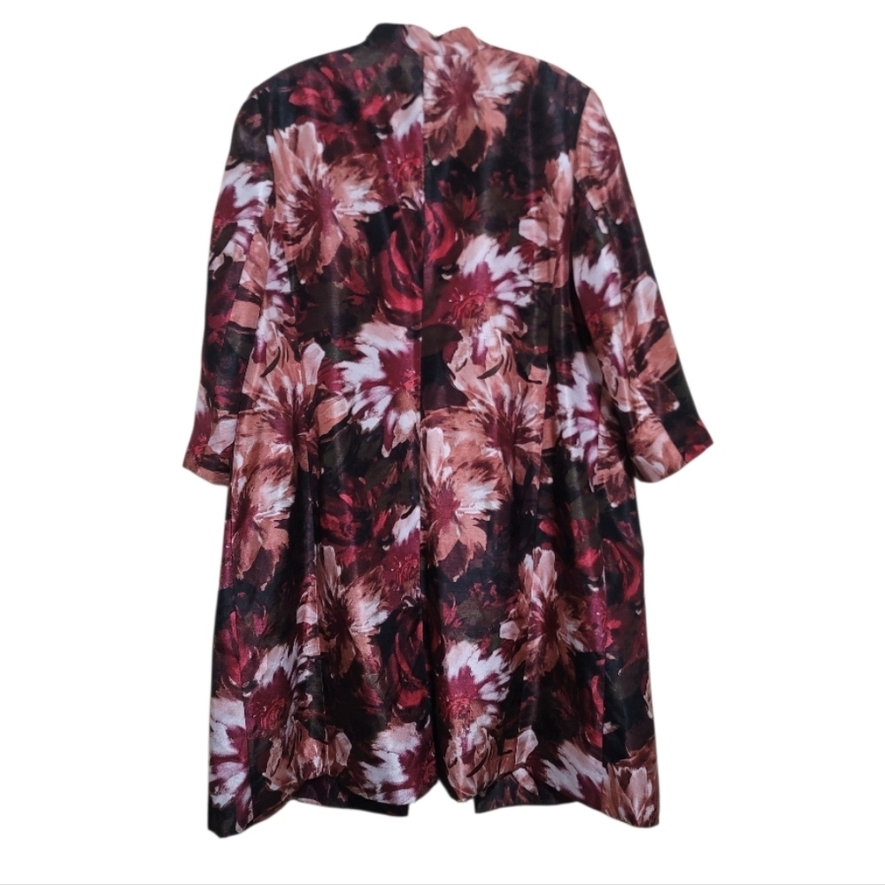 John Meyer Floral Burgundy Floral Patterned Long Coat Size 24W - Picture 7 of 10